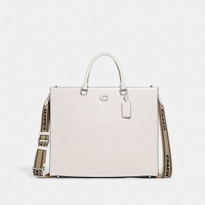 Coach Tote Bag 40 With Signature Canvas Blanche | COH866661