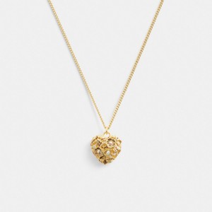Coach Vintage Heart Pendant Necklace Doré | COH866174