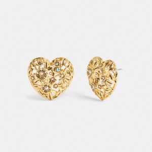 Coach Vintage Heart Statement Stud Earrings Doré | COH866144