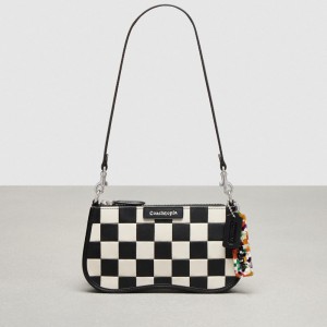 Coach Wavy Baguette Bag In Checkerboard Upcrafted Leather Noir | COH864884