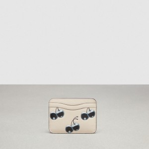 Coach Wavy Card Case In Coachtopia Leather With Cherry Print Noir Multicolore | COH865711