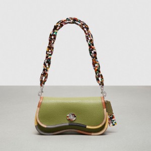 Coach Wavy Dinky Bag With Colorful Binding In Upcrafted Leather Vert Olive Vert Multicolore | COH864850