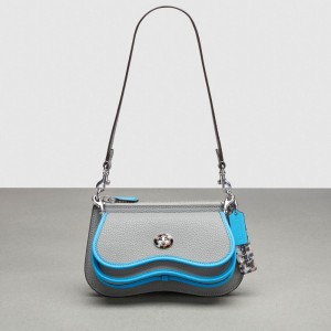 Coach Wavy Double Pouch Bag Grise Bleu | COH864791