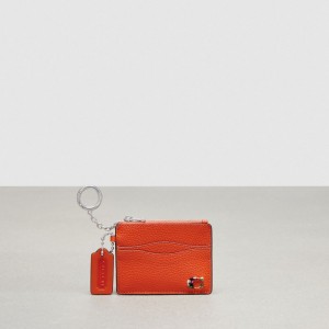 Coach Wavy Zip Card Case In Pebbled Coachtopia Leather With Key Ring Orange | COH865595