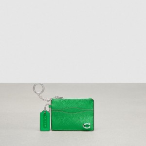 Coach Wavy Zip Card Case In Pebbled Coachtopia Leather With Key Ring Vert | COH865673