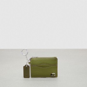 Coach Wavy Zip Card Case In Pebbled Coachtopia Leather With Key Ring Vert Olive Vert | COH865675