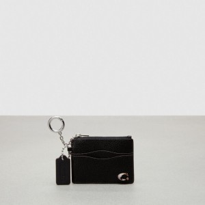 Coach Wavy Zip Card Case In Pebbled Coachtopia Leather With Key Ring Noir | COH865707