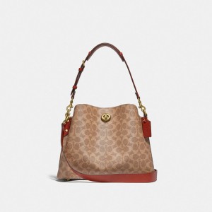 Coach Willow Shoulder Bag In Signature Canvas Marron Rouge | COH864906