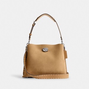 Coach Willow Shoulder Bag With Rivets Argent | COH864953