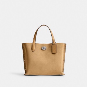 Coach Willow Tote Bag 24 With Rivets Argent | COH865084