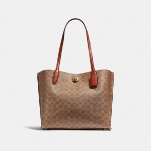 Coach Willow Tote Bag In Signature Canvas Marron Rouge | COH865061