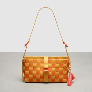 Coach Woven Checkerboard Shoulder Bag With Webbing Jaune Orange | COH864870